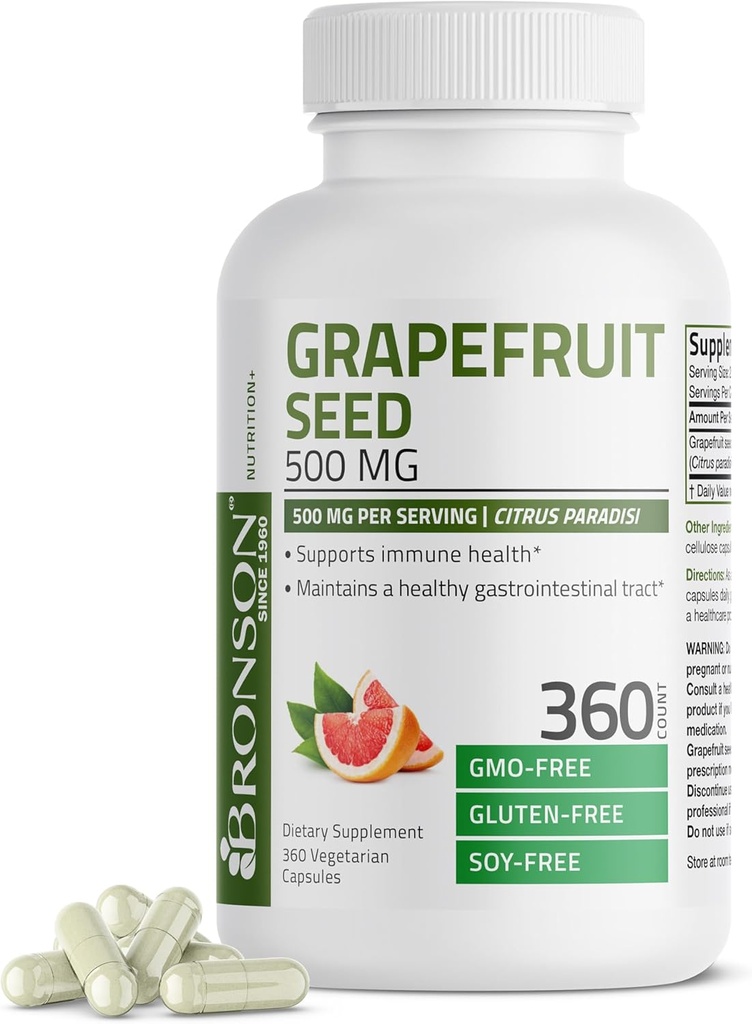 Bronson Grapefruit Seed Extract 500 MG per portie Citrus Paradisi Ondersteunt Immune Health & Helpt een gezonde gastro-intestinale Tract behouden - Niet-GMO, 360 Vegetarische Capsules