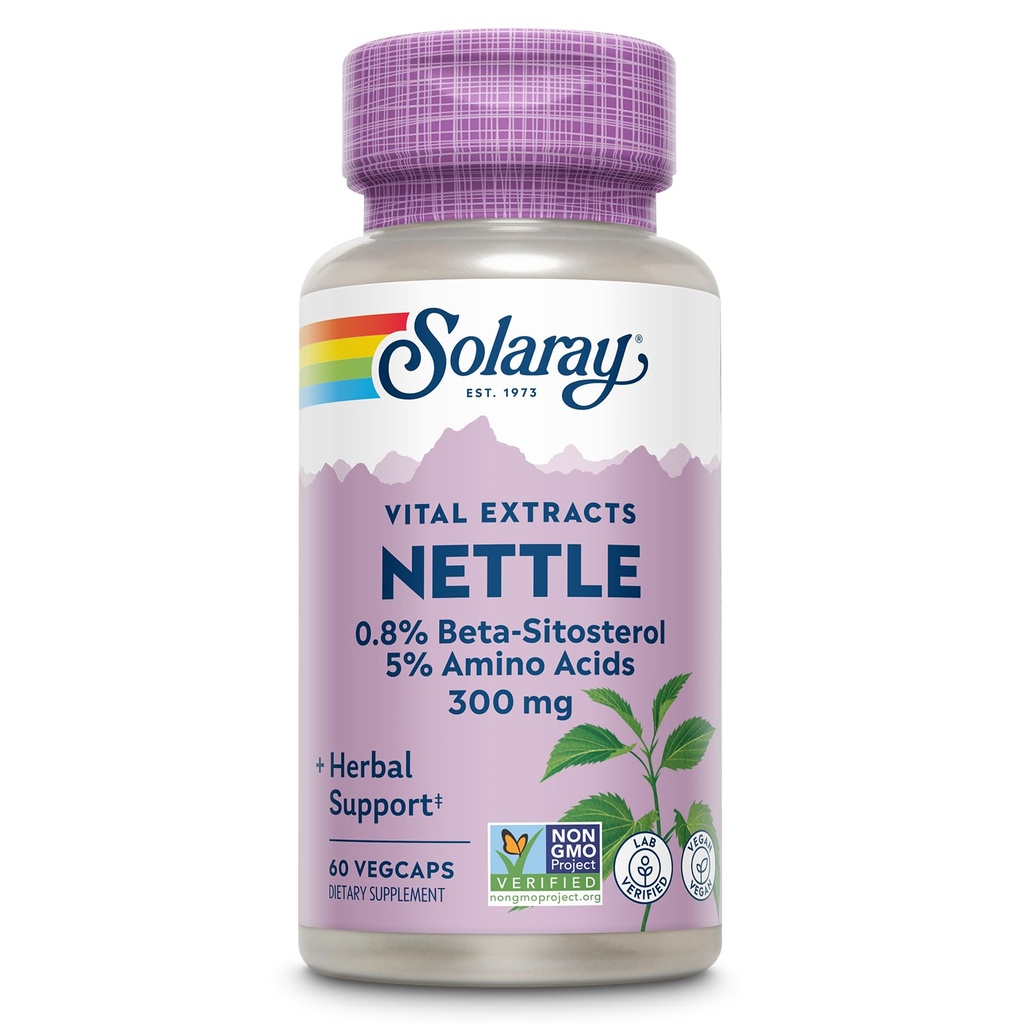 SOLARAY Nettle Root Extract 300 mg met Nettle Root 150 mg, Gezonde Urinaire & Prostaat Ondersteuning voor mannen met Aminozuren en Beta-Sitosterol, Vegan, 60 dagen garantie, 60 porties, 60 VegCaps