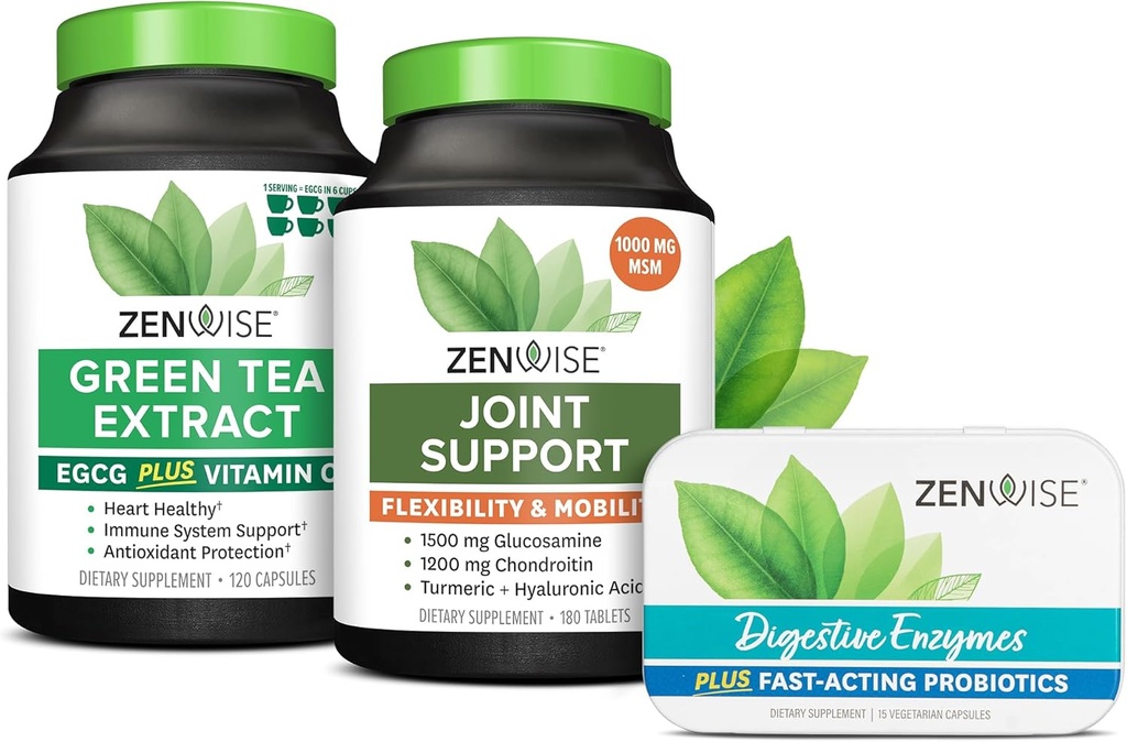 Zenwise Health Green Tea Extract, gezamenlijke ondersteuning, gratis reisgrootte Enzymen