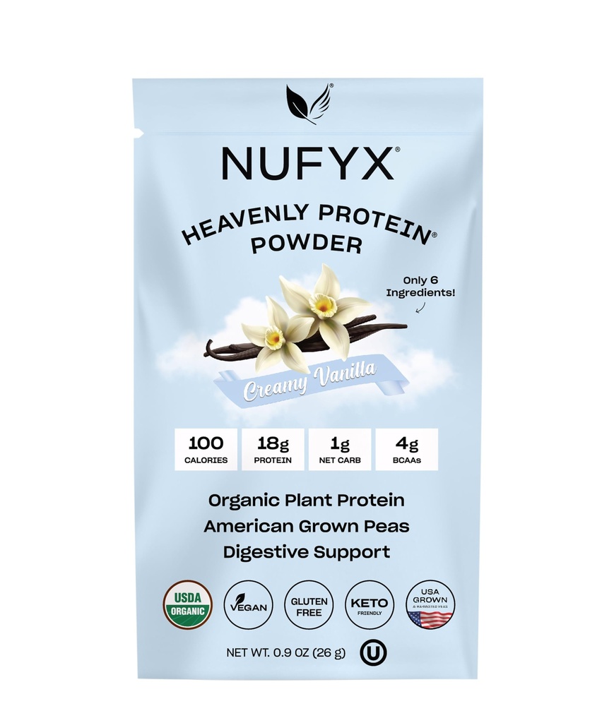 NUFYX® • Heavenly Protein® Powder • Wereldwijd Finest 100% Biologische American grown Peas • Veganistisch • Glutenvrij • Lage Carb (Creamy Vanilla, Packet)