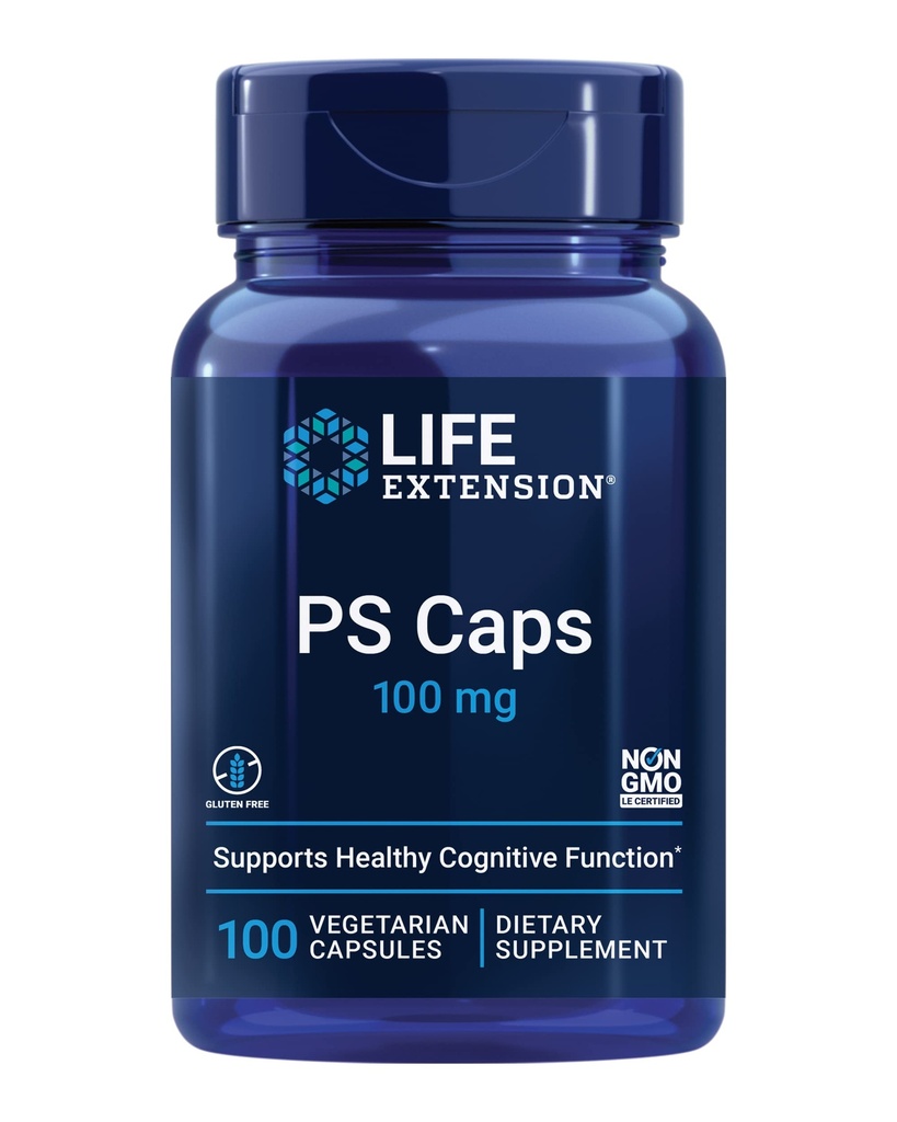 Life Extension PS Caps, fosfatidylserine, voor Cognitive Performance, Glutenvrij, Non-GMO, Vegetarisch, 100 Capsules