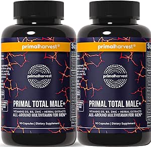 Primal Harvest Total Male+ Multivitamin for Men with Essential Vitamins, Minerals and Herbal Support for Energy, Vitality, Immune Health and Performance