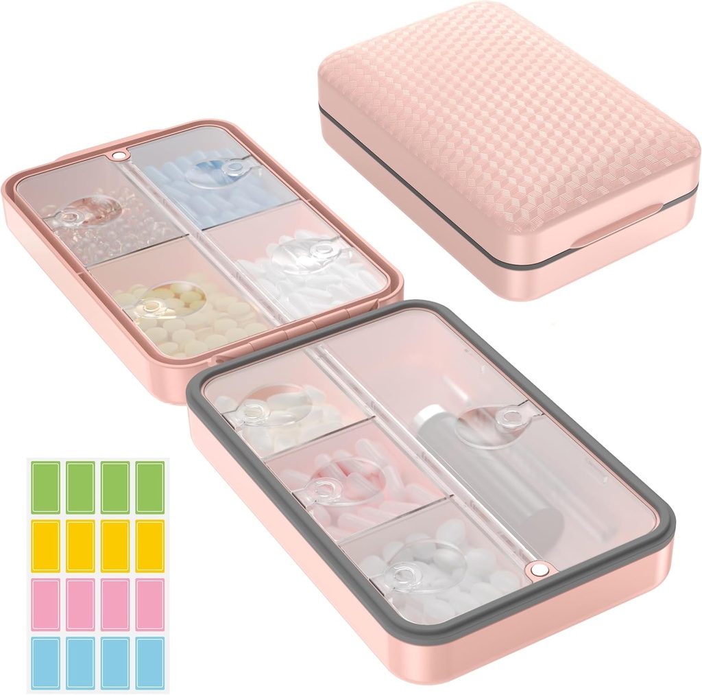 Restree Weekly Pillen Organisator, Magnetische Vocht Proof Pillenkoffer, Grote Capaciteit Reizen Pillenkoffer met Inner Clear Lid voor Vitaminen, Supplementen en Dagelijkse Medicijnen 8 Compartiment (Roze)