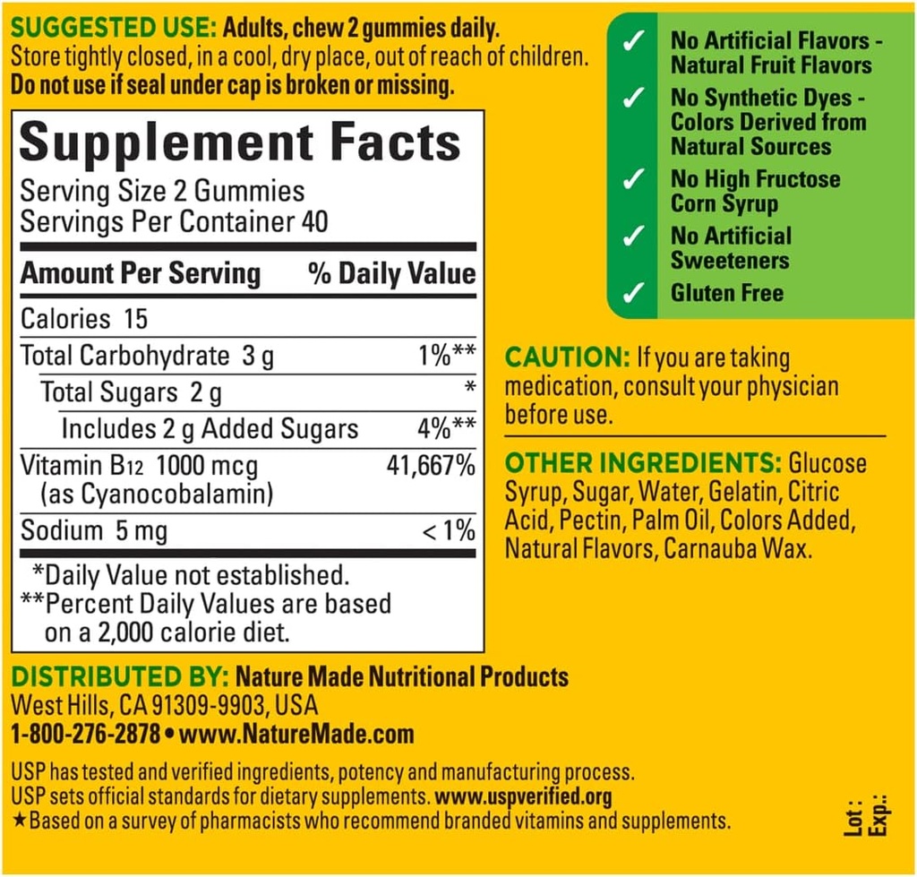 Nature Made B12 Energy Gummies 80 Tel, (pakket van 2), smaak kan variëren.
