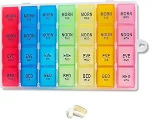 Weekly pil Organizer 4 keer per dag, 7 dagen pil dozen, maandelijkse medicatie Organizer 28 dagen Portable Compartments & Moisture-Proof Outer Case voor vitaminen, visolie, supplementen(kleur)
