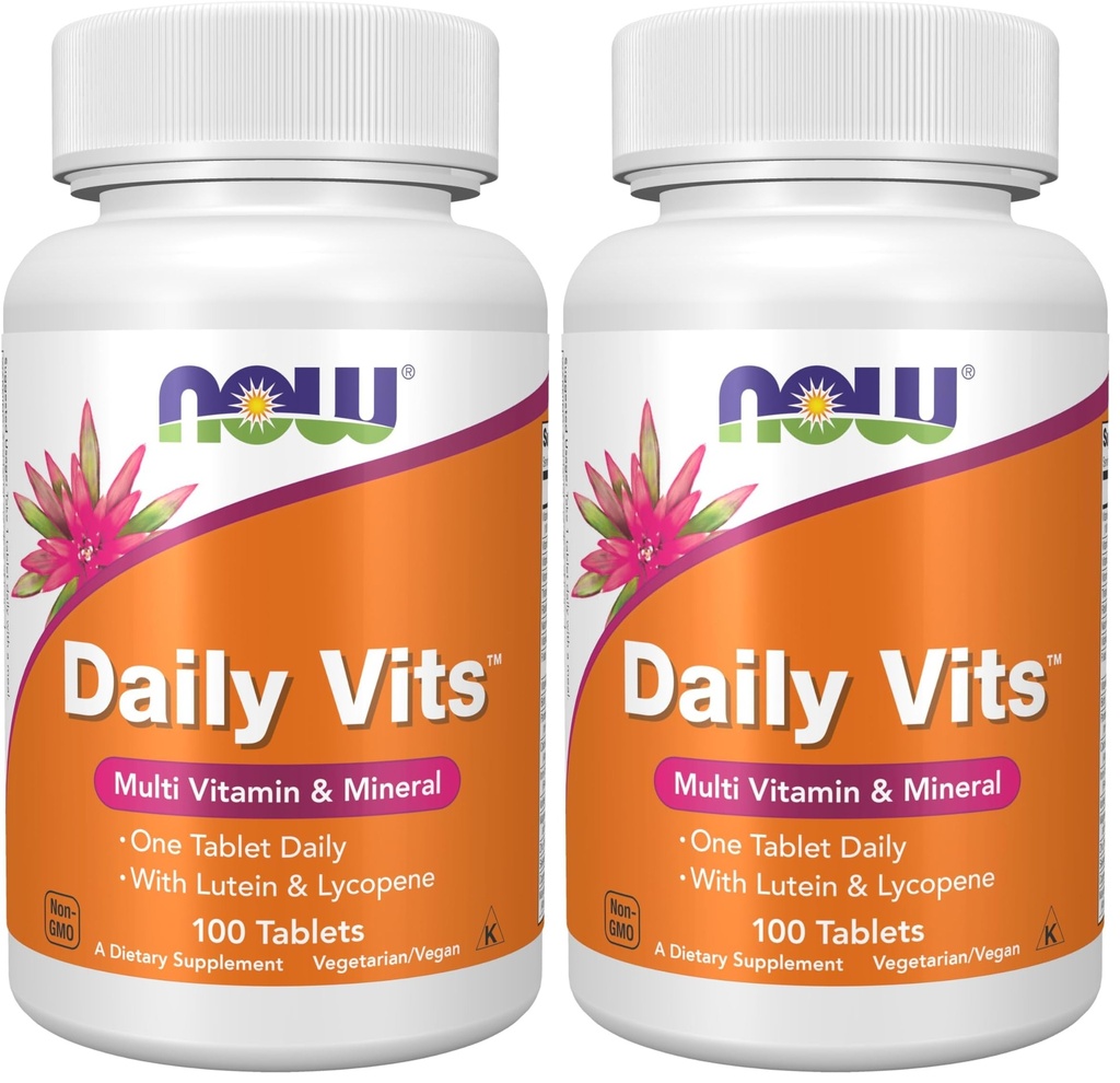 NOW Supplementen, Daily VitsTM, One Tablet Daily with Lutein & Lycopeen, 100 Tablets (Pack of 2)