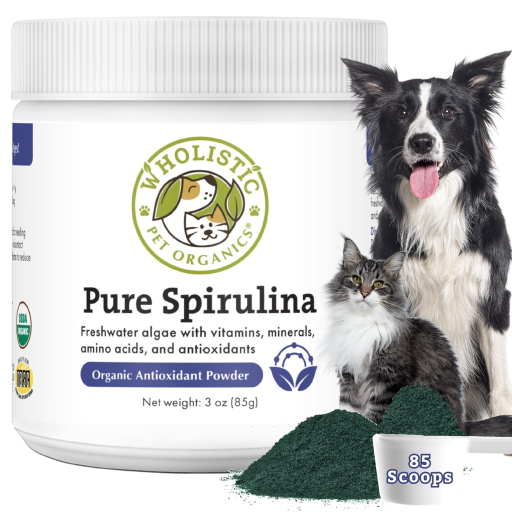 Organic Spirulina Powder for Dogs and Cats | 85 Scoops | Antioxidant Support for Dogs and Cats to Promote Overall Wellness | Immune Support Supplement | 1000 mg Spirulina per scoop
