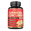 Satoomi 6in1 Kurkuma Curcumin supplement - 3 maanden aanbod - 95% Curcuminoïden met gemberwortel, knoflookbollen, rozemarijn en zwarte peper - 90 capsules
