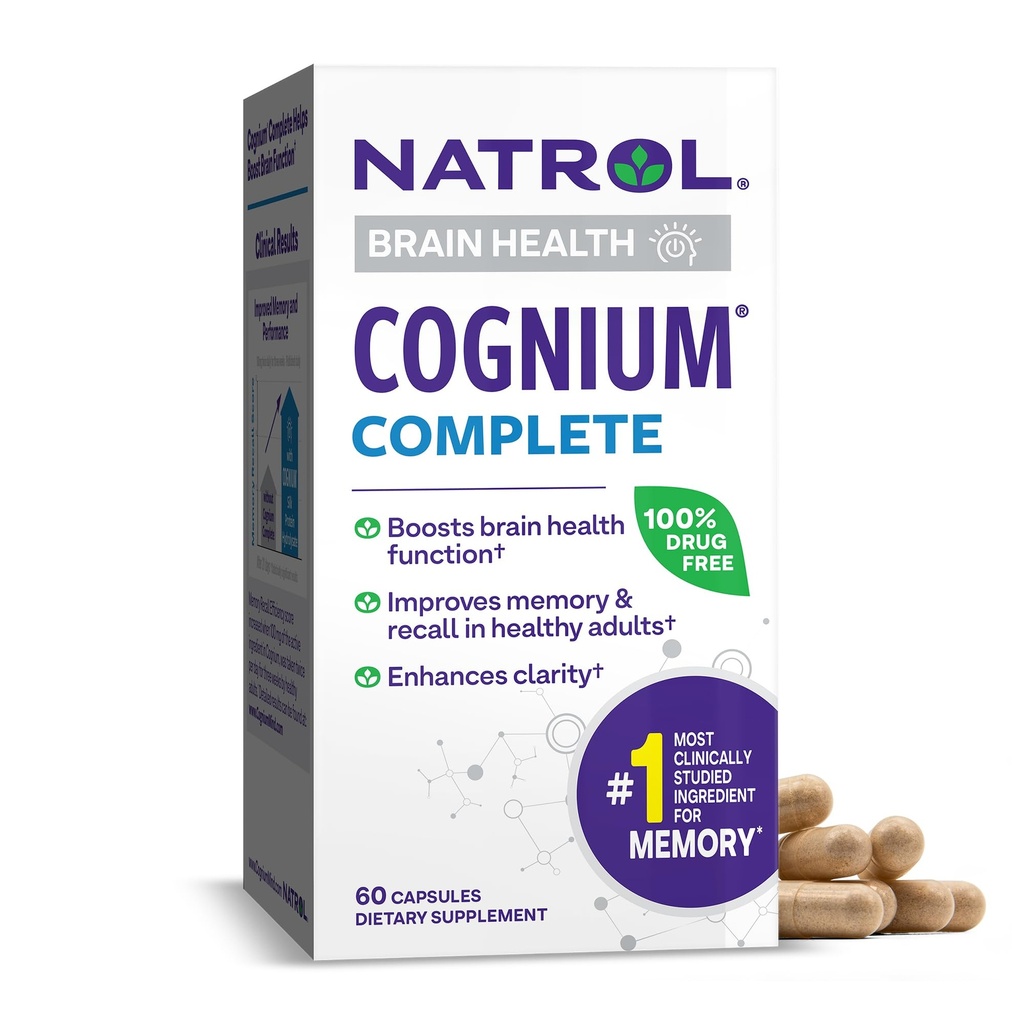 Natrol Cognium Complete, Dieetsupplement voor Brain Health, Brain Health Supplements voor volwassenen, 60 capsules, 30 dagen levering