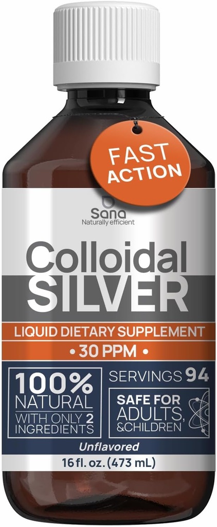 Colloïdaal Silver Liquid 16 fl oz 30 PPM - Bioactive Hydrosol Silver Water - Natural Immune Support Nano Sol Supplement Solution - Ionische Mineralen - Organisch Gestructureerd Zilver