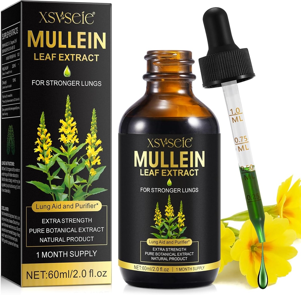 Mullein druppels voor de longen, Mullein blad extract voor de longen, Mullein blad extract tinctuur met chlorofyl natuurlijk kruidensupplement Mullein extract druppels voor de long reiniging en ademen gezondheid