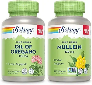 SOLARAY Oil of Oregano Softgels 150 mg and Mullein Leaf 330 mg - Wellness Support Bundle - Oregano Oil and Mullein Capsules for All Health Support - Vegan, 60-Day Garantie, 120ct/180ct
