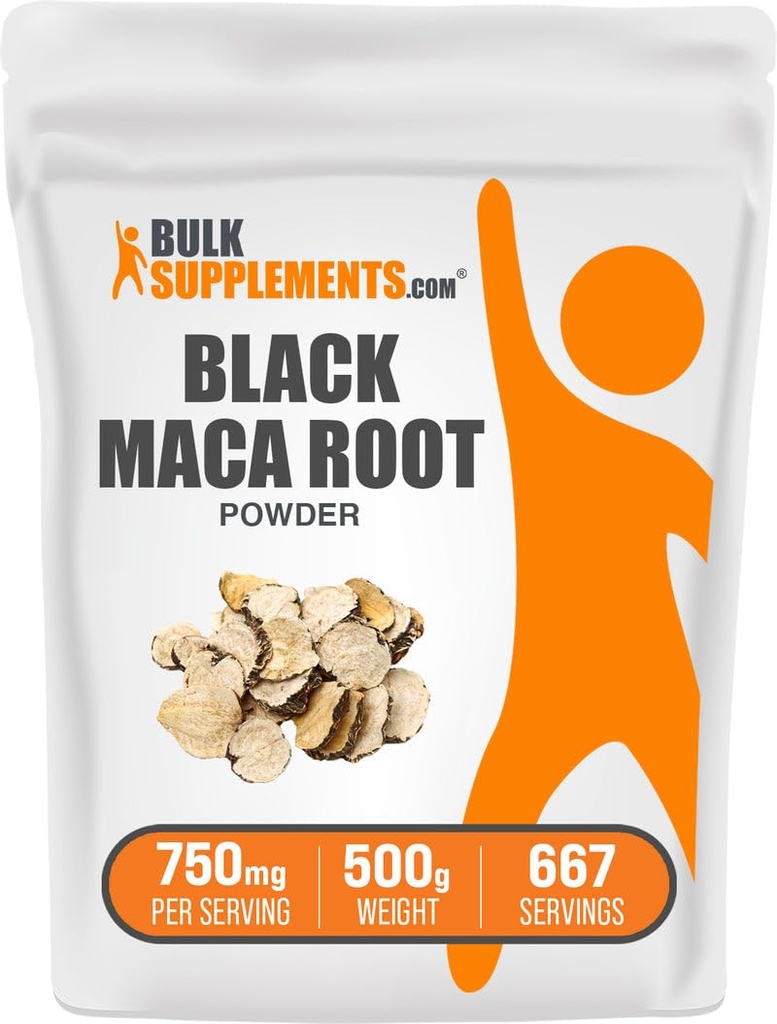 BulkSupplements.com Black Maca Powder - Black Maca Root Supplement, Herbal Supplement for Men & Women - Vegan, Glutenvrij, 750mg per Serving, 500g (1.1 lbs) (Pack of 1)
