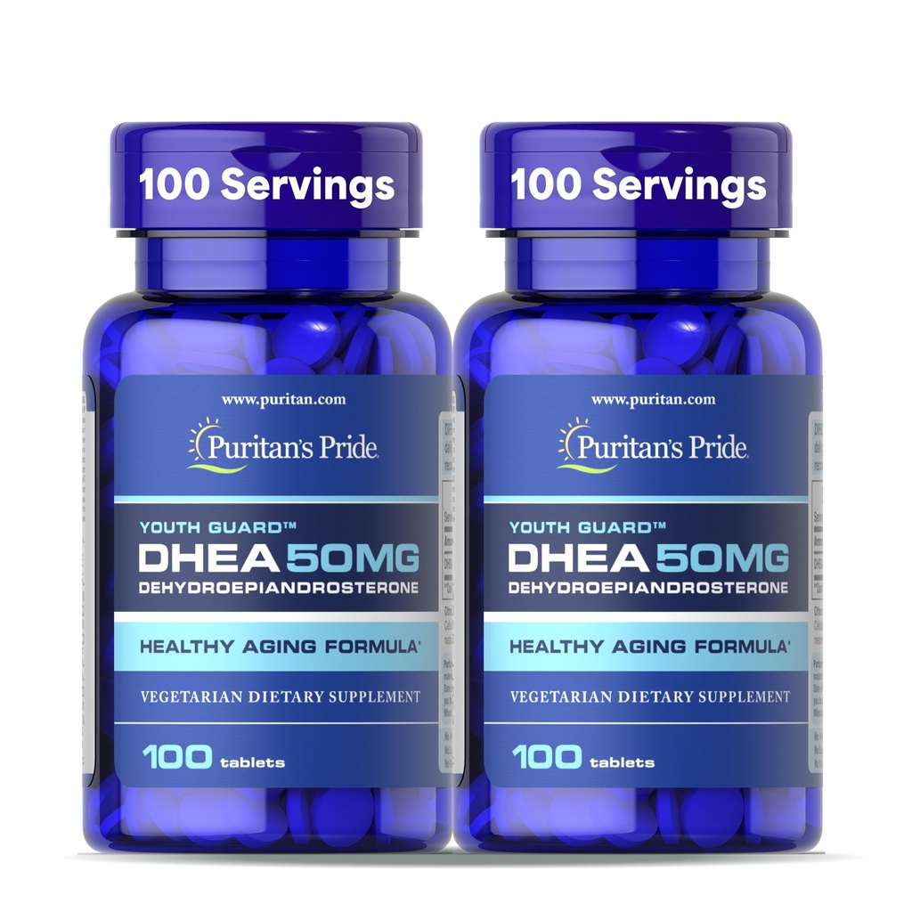 Puritan's Pride Youth Guard DHEA voor vrouwen en mannen 50mg, Dieetsupplement voor gezonde ouder worden, 3 maanden Supply, 100 tabletten, 2 Pack