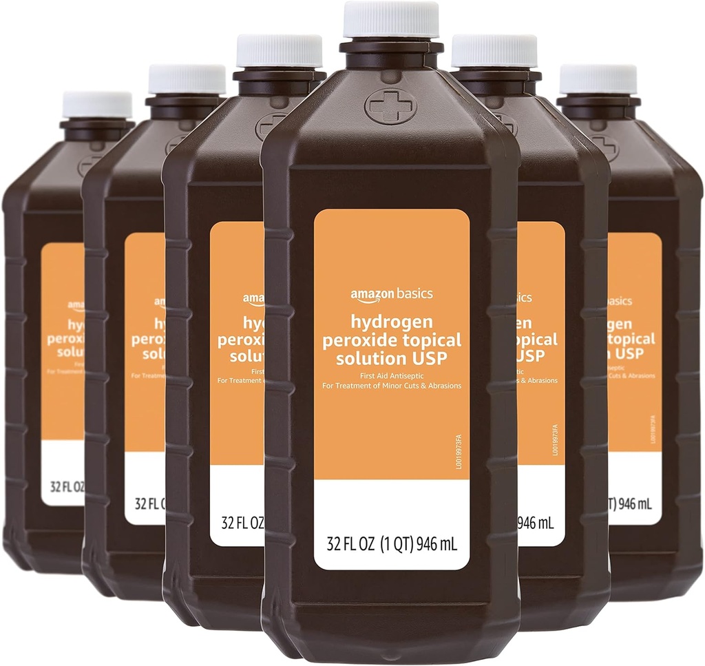 Basis Waterstof Peroxide Topische oplossing USP, Unflavored, 32 Fl Oz, Pack of 6