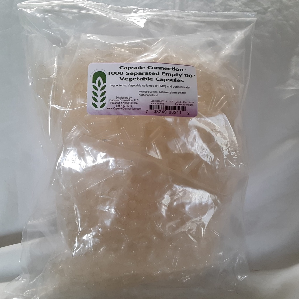 Capsule Aansluiting 1000 gescheiden Lege plantaardige capsules, 00" Size, Vegan & Vegetarisch hersluitbare zak