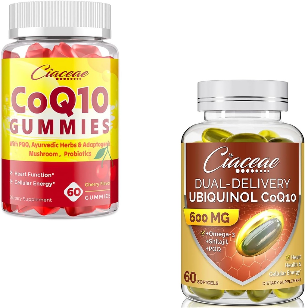 Ubichinol CoQ10 600 MG 60 Softgels Bundel met CoQ10 Gummies 400 MG 60 Tel.