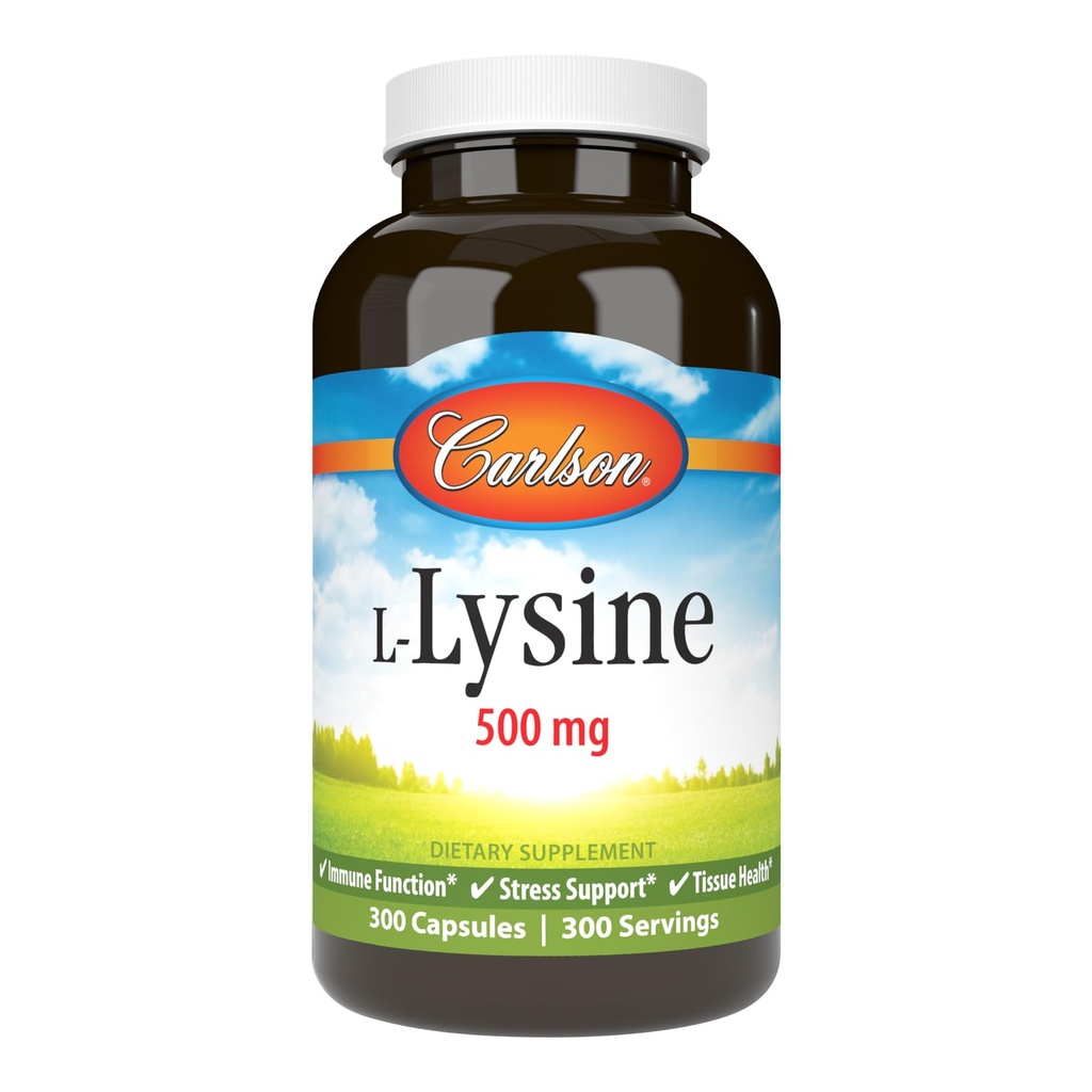 Carlson - L-Lysine, 500 mg, ondersteunt gezonde weefsels en spierontwikkeling, 300 capsules