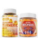 Suikervrij Kurkuma Curcumin Gevulde Gummies 550mg voor volwassenen,Veganische Iron Gummies supplement met vitamine C