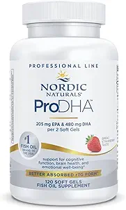 Nordic Naturals ProDHA, Aardbei - 120 Zachte Gels - 830 mg Omega-3 - High-Intensity DHA Formula for Neurological Health, Mood & Memory - Non-GMO - 60 Servers
