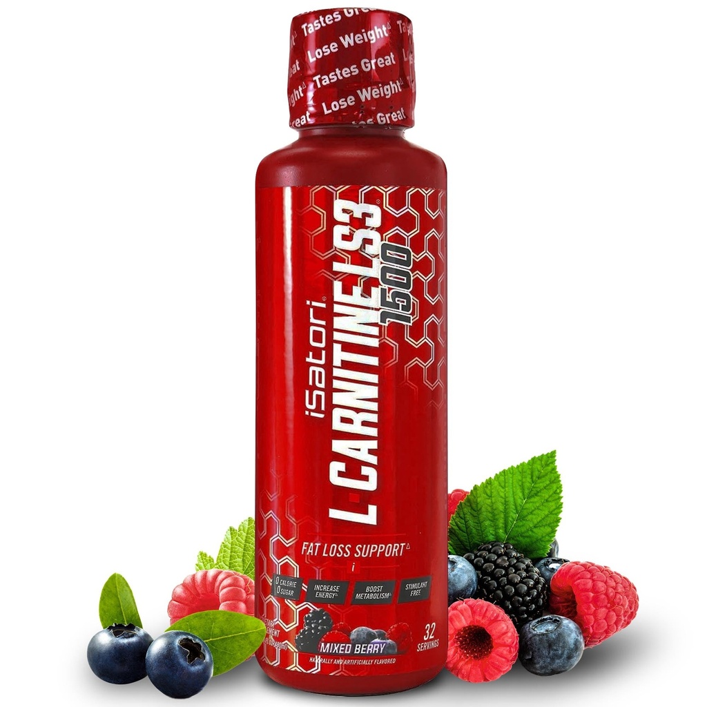 iSatori L-Carnitine LS3 1500, Triple-Blend Liquid L Carnitine Supplement, met acetaat & Tartraat, Stimulant Gratis, Lage Calorieën, Suiker & Glutenvrij, Keto-Friendly, Gemengde Berry Flavor (32 Servers)