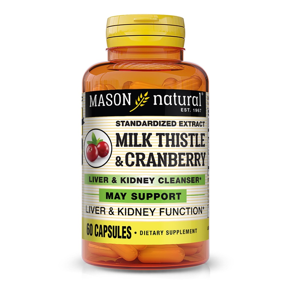MASON NATUURLIJKE Melkdistel/Cranberry Lever- en Nierreiniger - Ondersteunt gezonde lever- en Nierfunctie, Reiniging en Detox, 60 Capsules