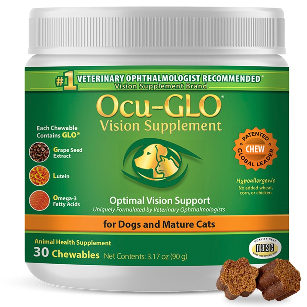 Ocu-GLO Cat & Hond Senior Supplement voor oogondersteuning - Kauwbare Vision Vitaminen Supplementen voor grote en kleine Huisdieren Zorg met Luteïne, Omega-3 vetzuren, druivenzaadextract en antioxidanten