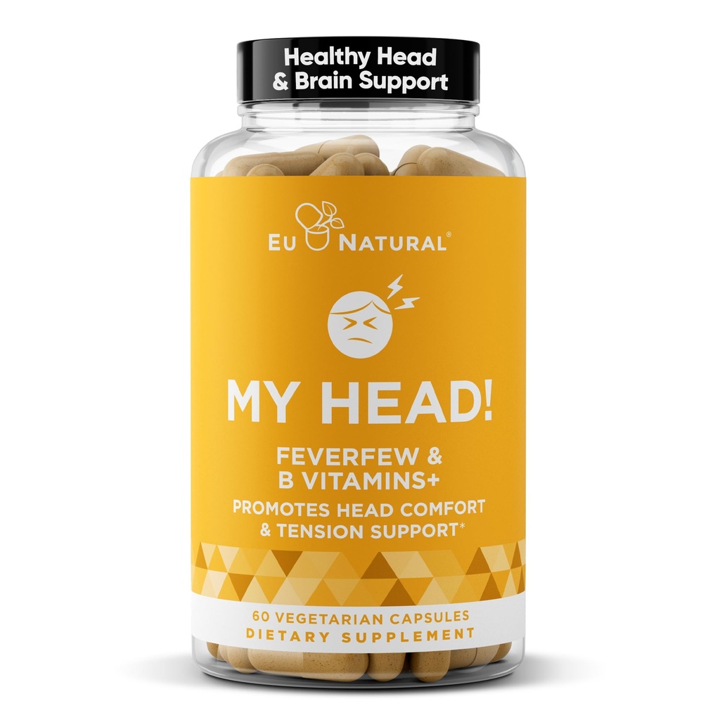 My Head! Headache Vitamins - Sensitivity, Tension, Comfort, Healthy Head Function for A Clear Mind - Fast acting Magnesium, Feverfew, Boswellia, Vitamin D, Ginger, & More - 60 Soft Capsules