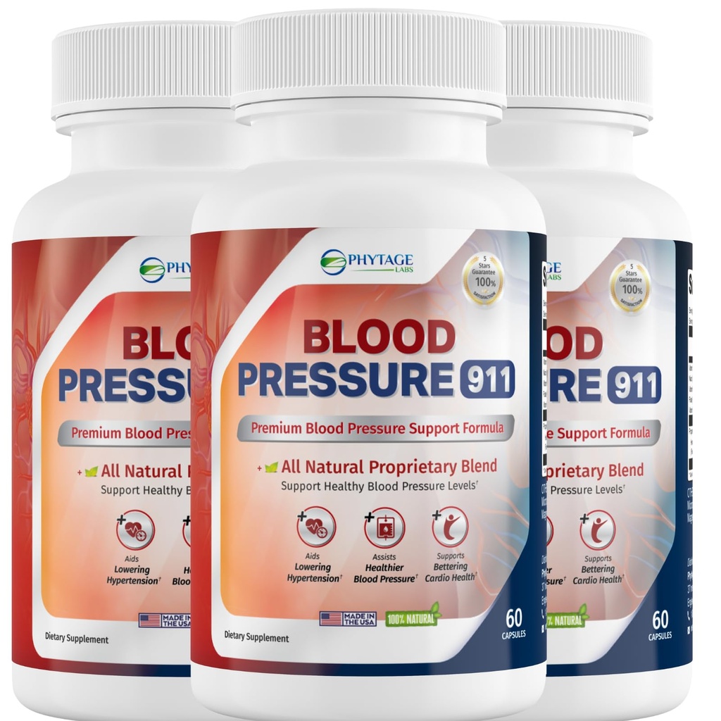 Blood Pressure 911 – Advanced Blood Pressure Support Supplement – All-Natural Formula with Hawthorn Berry, Olive Leaf & Vitamin B12 – Daily Heart & Circulation Support - 3 Pack