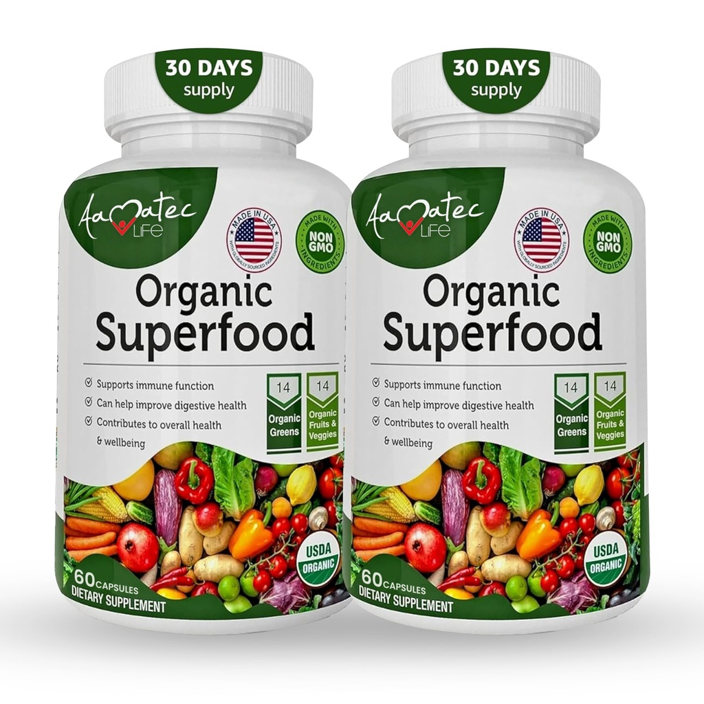 Biologische Superfood Greens Fruit en groenten Complex - Dieetsupplement met 14 Groenen &14 Groenten met Alfalfa Rijk aan Antioxidanten Biologische Ingrediënten Non-GMO (120 Count Pack of 2)