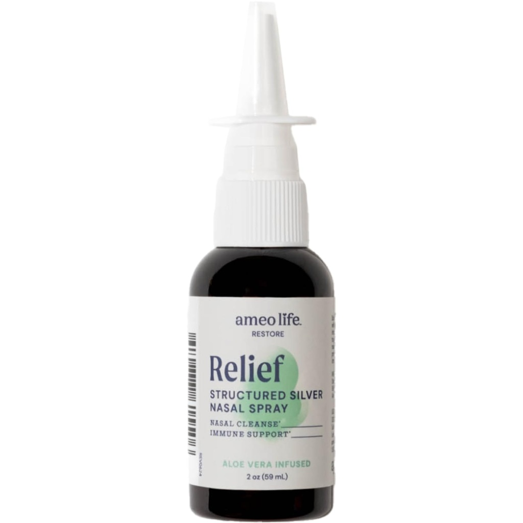 Ameo Life Aloë-infused Silver Nasal Spray 24 PPM - Neusspray met natuurlijke ingrediënten voor kalmerende verlichting van nasale congestie, Sinuscongestie, slijm, & irritatie - voor dagelijks gebruik (2 oz)