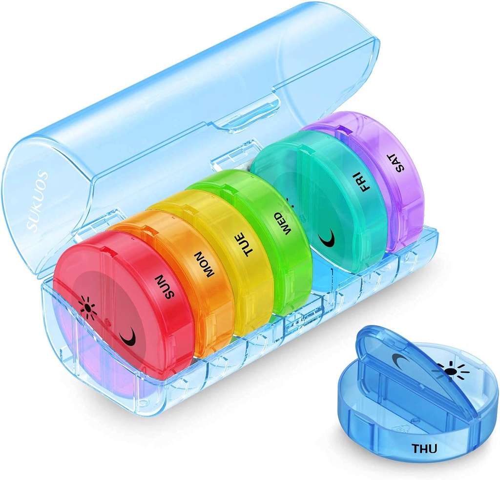 Sukuos Large Weekly Pillen Organizer 2 keer per dag, Dagelijkse Pillen Box 7 Dag Gemakkelijk te openen met dubbele bescherming, AM PM Pillen Case voor Geneeskunde/Vitamine/Visolie/Supplements (Blauw)