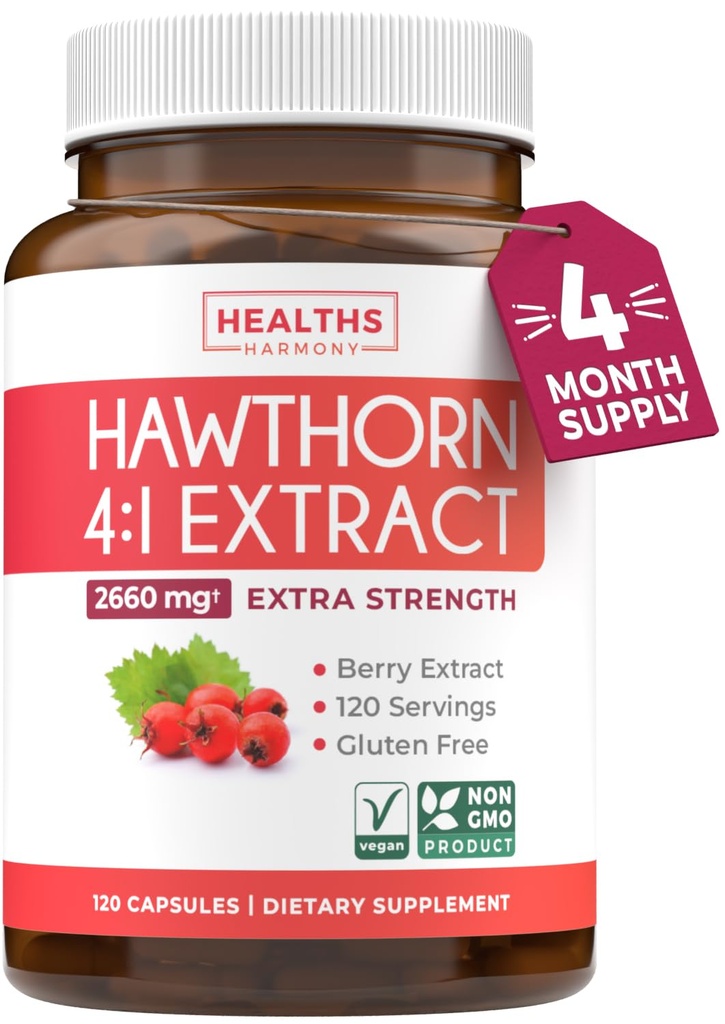 Super Krachtige Hawthorn Berry Extract Capsules - Hawthorn Berry Supplement Gemaakt van extra kracht concentreren ter ondersteuning van hart en spijsvertering gezondheid - Vegan Non-GMO & Glutenvrij (4 maanden levering)