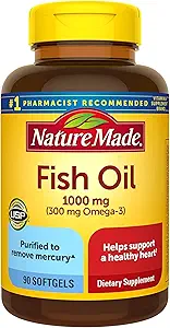 Fish Oil 1000 mg, 90 Softgels, Omega 3 Supplement voor Hartgezondheid,