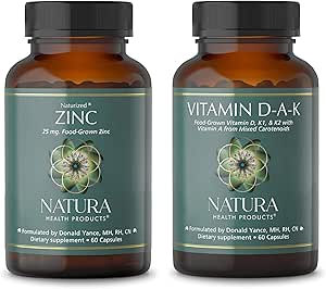Natura Health Products Vitamine D-A-K en 25 mg Zink Supplement bundel - Ondersteunt gezonde bot, hart en visie functie - Ondersteunt Cellular Health en een gezonde immuunrespons