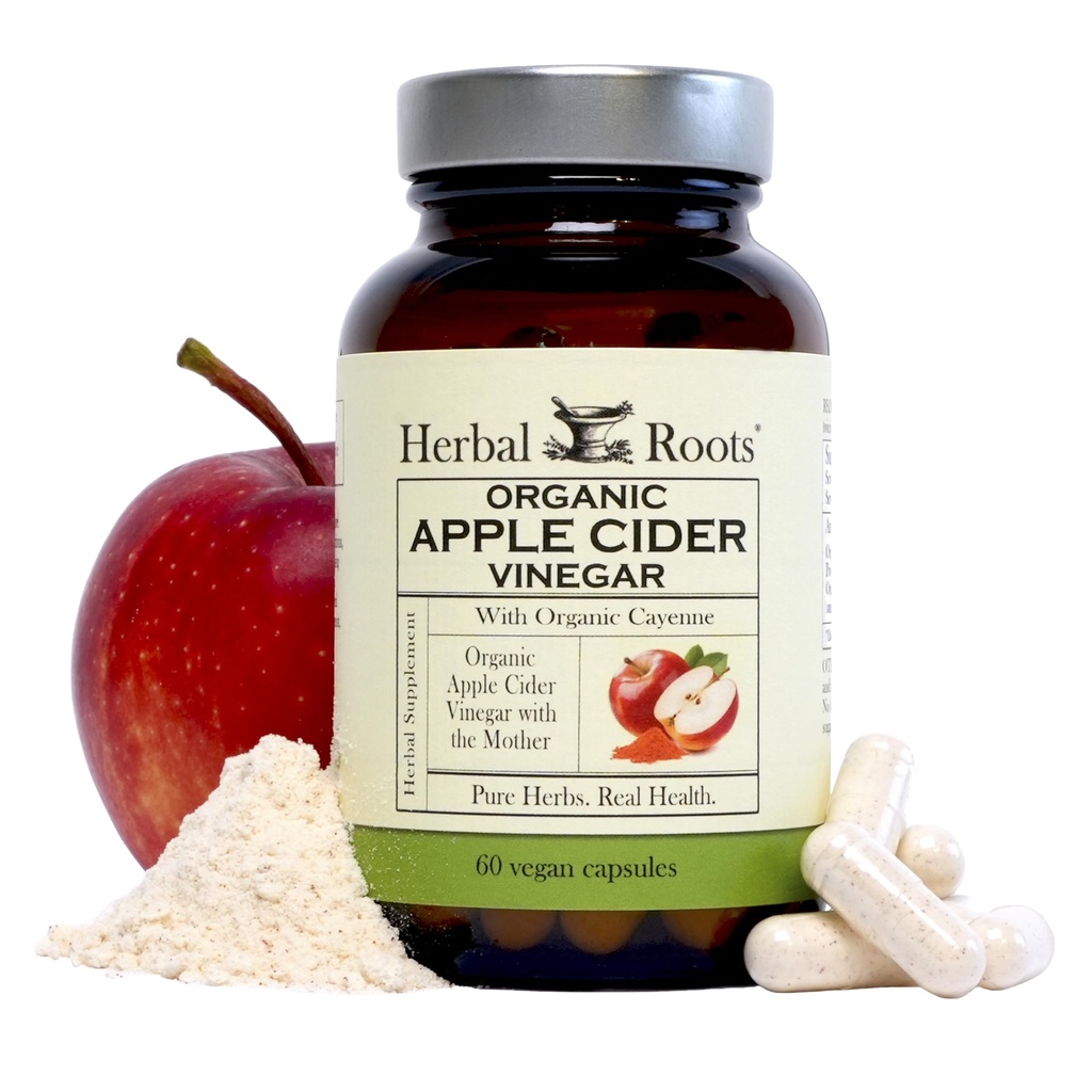 Kruidenwortels Biologische Apple Cider Vinegar Capsules met Moeder en Biologische Cayenne 650 mg 60 Vegan Capsules
