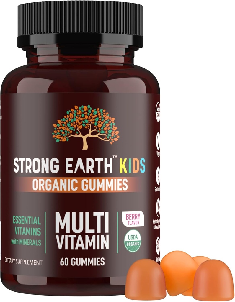 YUM-V's Sterke Aarde Biologische Multivitamine Gummies, Vitaminen en Mineralen Inclusief Vitamine A, C, D3, E, B6 & Zink - Kauwbare Vitamine met Immune Ondersteuning voor Jongens en Meisjes, 60 Tellen