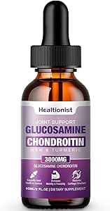 1 Pack Glucosamine Chondroitin MSM Liquid Drops, Extra Sterkte Joint Support Supplement voor Volwassenen Mannen & Vrouwen, Quercetin Boswelia, Bromelain, Antioxidant Immune Support (2 Fl oz)