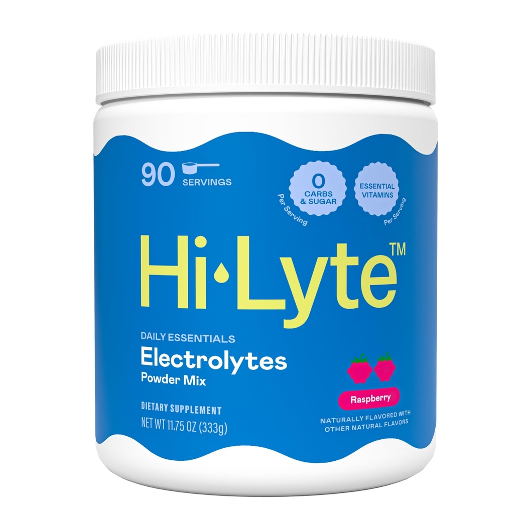 Hi-Lyte Electrolyte Powder, Daily Hydration Supplement Drink Mix, 90 Servings | Sugar-Free, 0 Calories, 0 Carbs | No Maltodextrin. Gluten-Free | Supports Keto | Light Refreshing Flavor (Raspberry)
