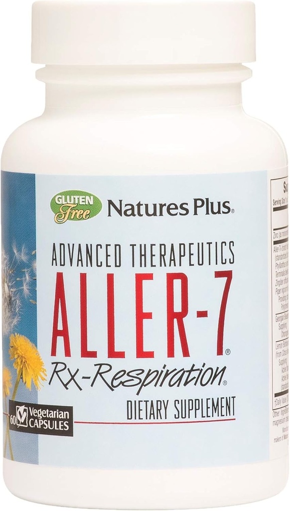 Natures Plus Advanced Therapeutics Aller-7 Rx-Respiration - 60 Vegetarische Capsules - Ondersteunt Respiratoire Wellness - Glutenvrij - 30 porties