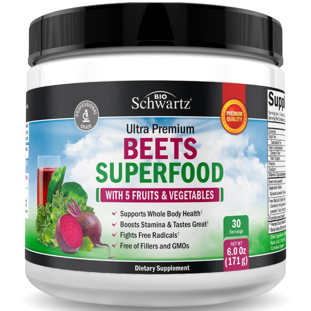 Beetwortelpoeder - Beet Superfood Supplement met Vitamine C Plus Biologische Antioxidant Rijk Rode Fruit en Groenten - Verhoogt uithoudingsvermogen en natuurlijke energieniveaus - 30 porties - Verpakking mei Vary