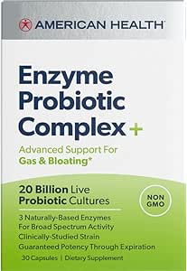 AMERICAN Health Enzyme Probiotic Complex Plus, 20 miljard micro-organismen - Klinisch bestudeerde stam - Advanced Support for Gas & Bloating* - Non-GMO - 30 capsules, 30 totale porties