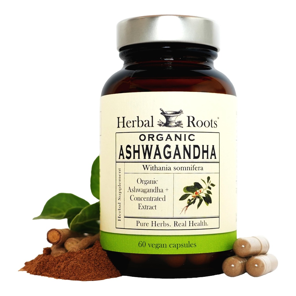 Herbal Roots Ashwagandha Capsules | Extra Strength 1,000mg per Serving | Ayurvedic for Overall Health for Men and Women | 60 Vegan Capsules