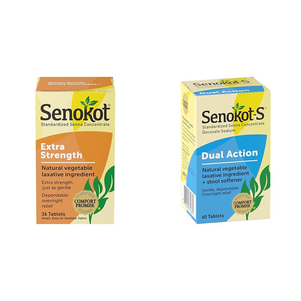 Senokot Extra sterkte natuurlijke plantaardige Laxative & S Dual Action 60 tabletten, natuurlijke plantaardige Laxative Ingredient Plus Stool Softener Tabletten