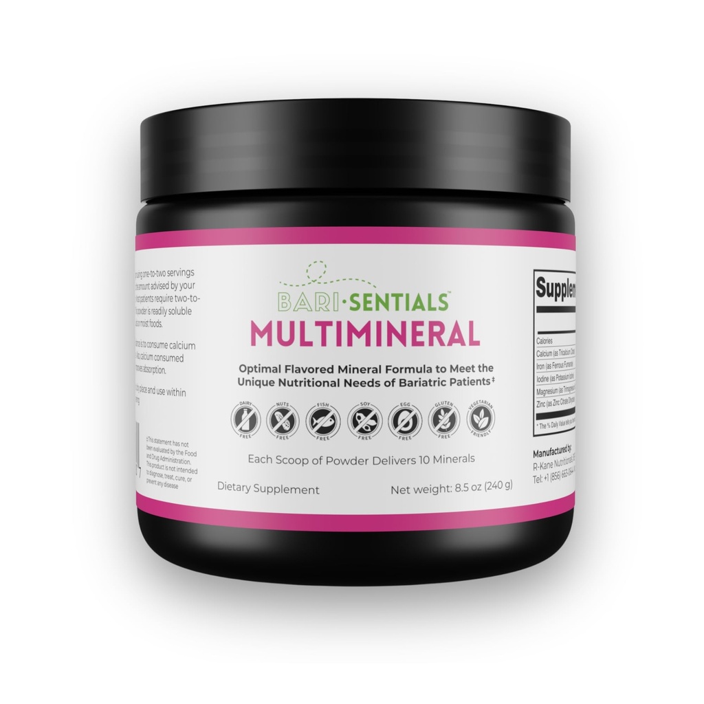 R-Kane Nutritionals Barisentials Bariatric Multimineral Supplement- Post-Bariatric Surgery Support- Easy-to-Dissolve Mineral Powder- Strawberry Lemonade Flavored Drink- 240g