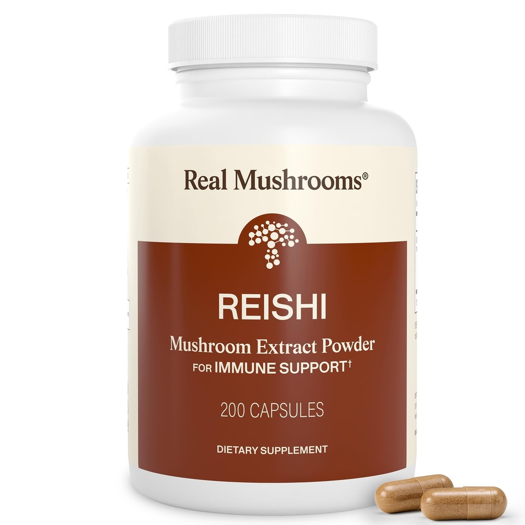 Real Paddestoelen Reishi Paddestoelen Capsules - Handpicked Biologische Paddestoelen Extracten - Red Reishi voor Tranquil Dagelijkse Wellness met Geverifieerde Beta Glucans Vegan, Non-GMO, Geen Graan Fillers, 200 ct