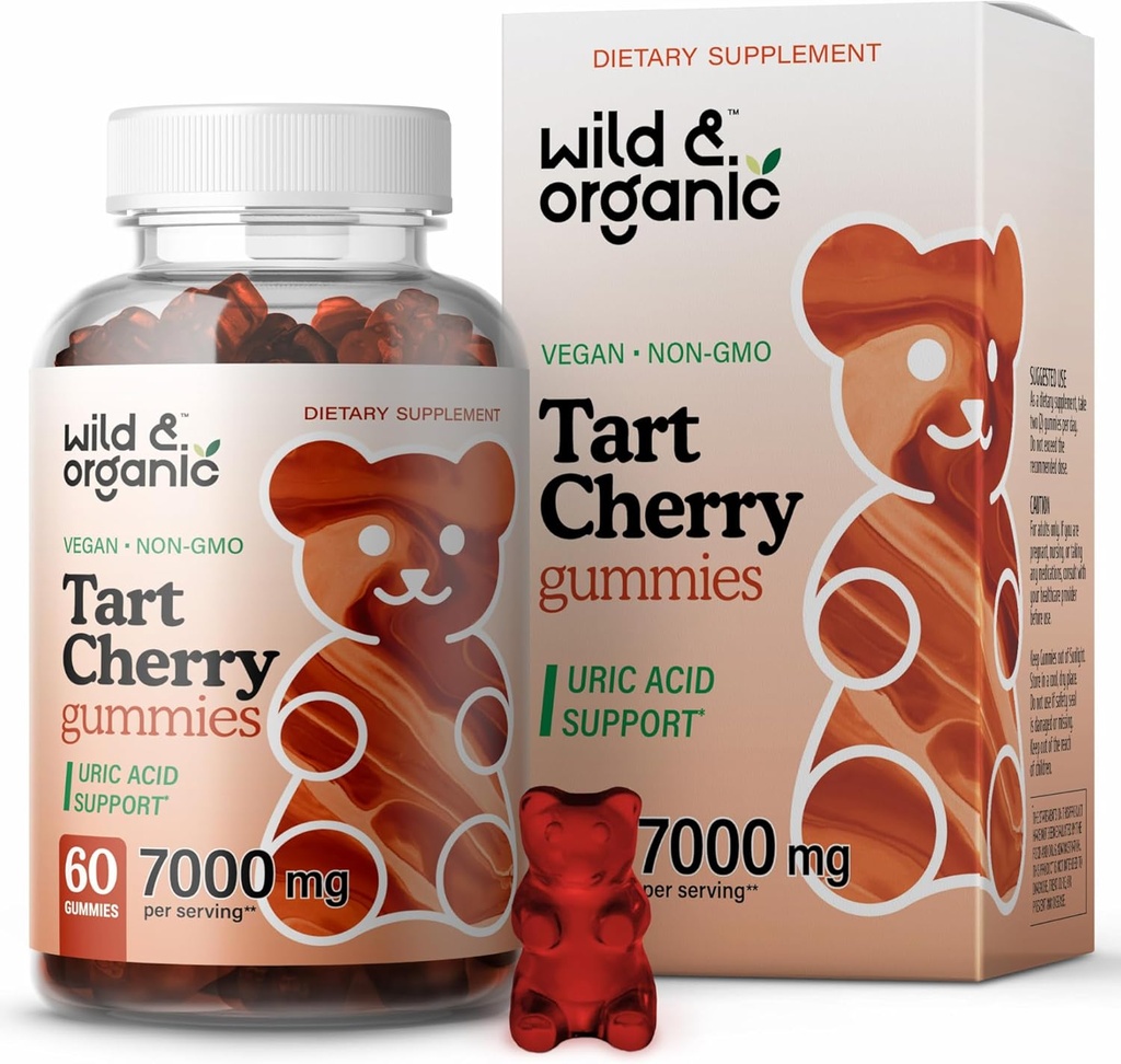 Wild & Organic Tart Cherry Gummies 7000 mg - Tart Cherry Extract Supplement voor Uric Level Support - 60 Vegan, Non-GMO Kauwen