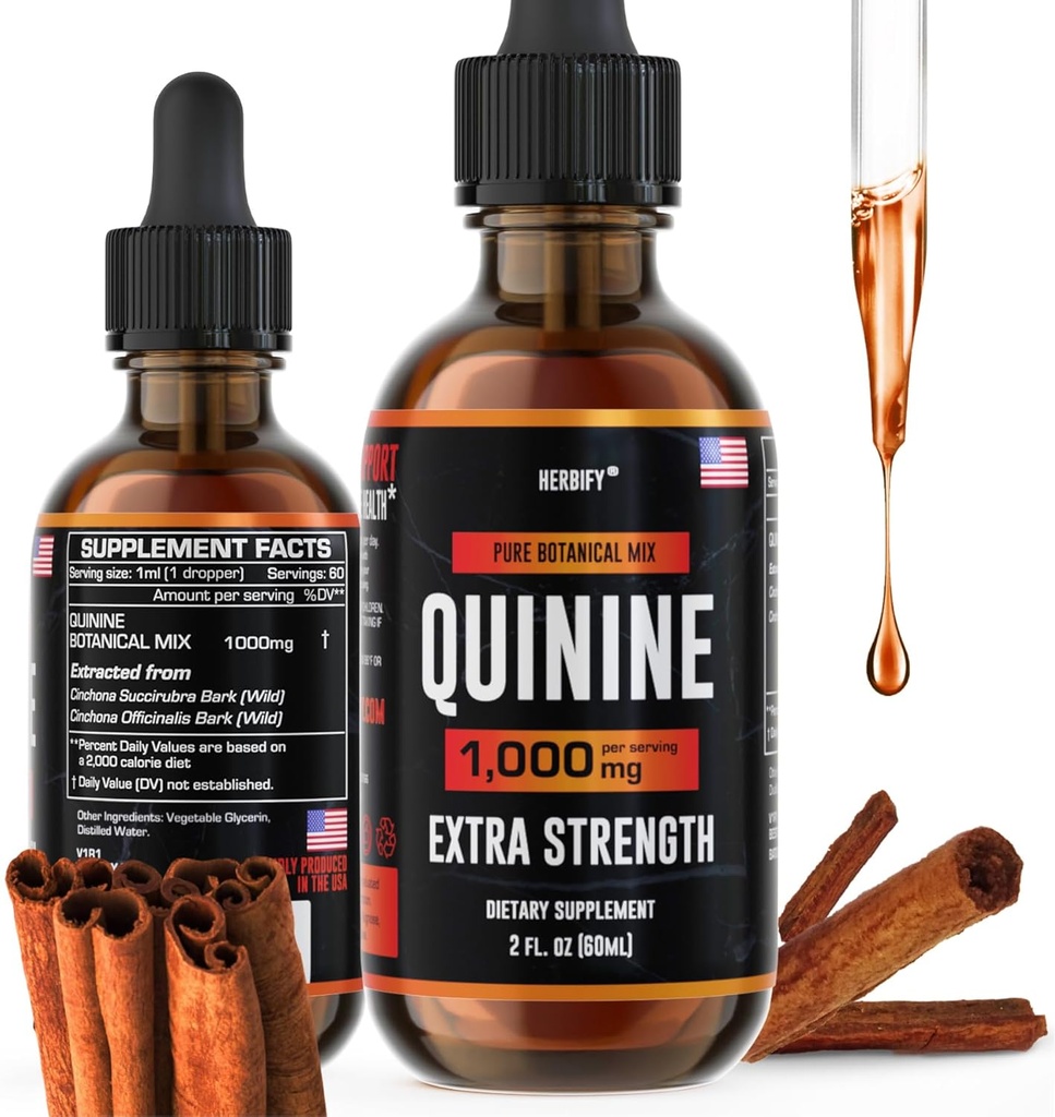 HERBIFY Quinine Tinctuur - Quinine Liquid Extract voor gezonde digestie & Leg Cramp - Quinine Cinchona Supplement voor betere absorptie - US Made Product - voor mannen en vrouwen 2oz (60ml)