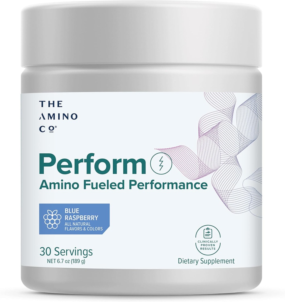 The Amino CO. - Perform Pre Workout Powder Supplement with Pure EAA Amino Acids & Natural Flavor, Stevia Sweetened Preworkout Energy Boost for Men & Women - Blue Raspberry (6.7 oz)