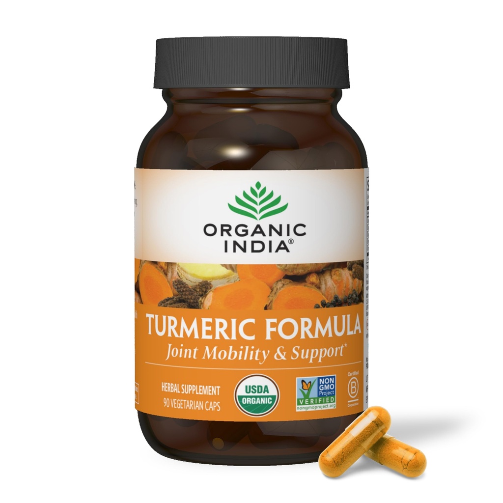 ORGANISCHE INDIA Kurkuma Curcumine met zwarte peper - Biologische Kurkuma Supplement en Curcumine Supplement, Kurkuma Capsules, Gezamenlijke Ondersteuning & Immuun Systeem Ondersteuning, Whole Root, Trikatu - 90 Capsules